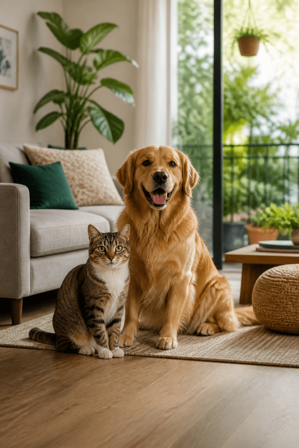 Familia en casa con protección para sus mascotas.